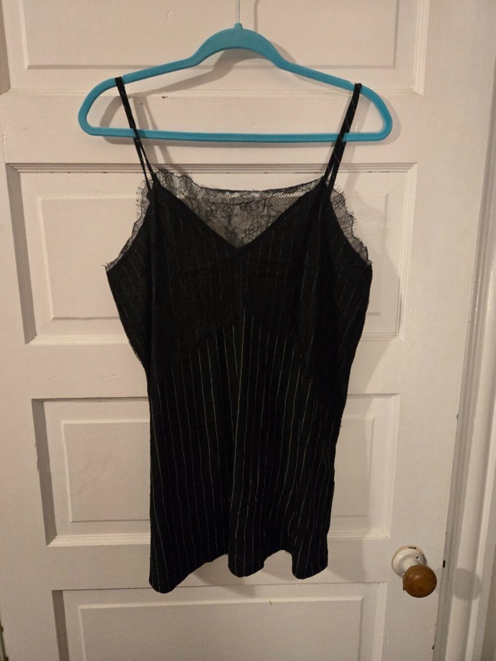 Suzanne Betro Black Pinstripe Lace Trim Cami - Size L